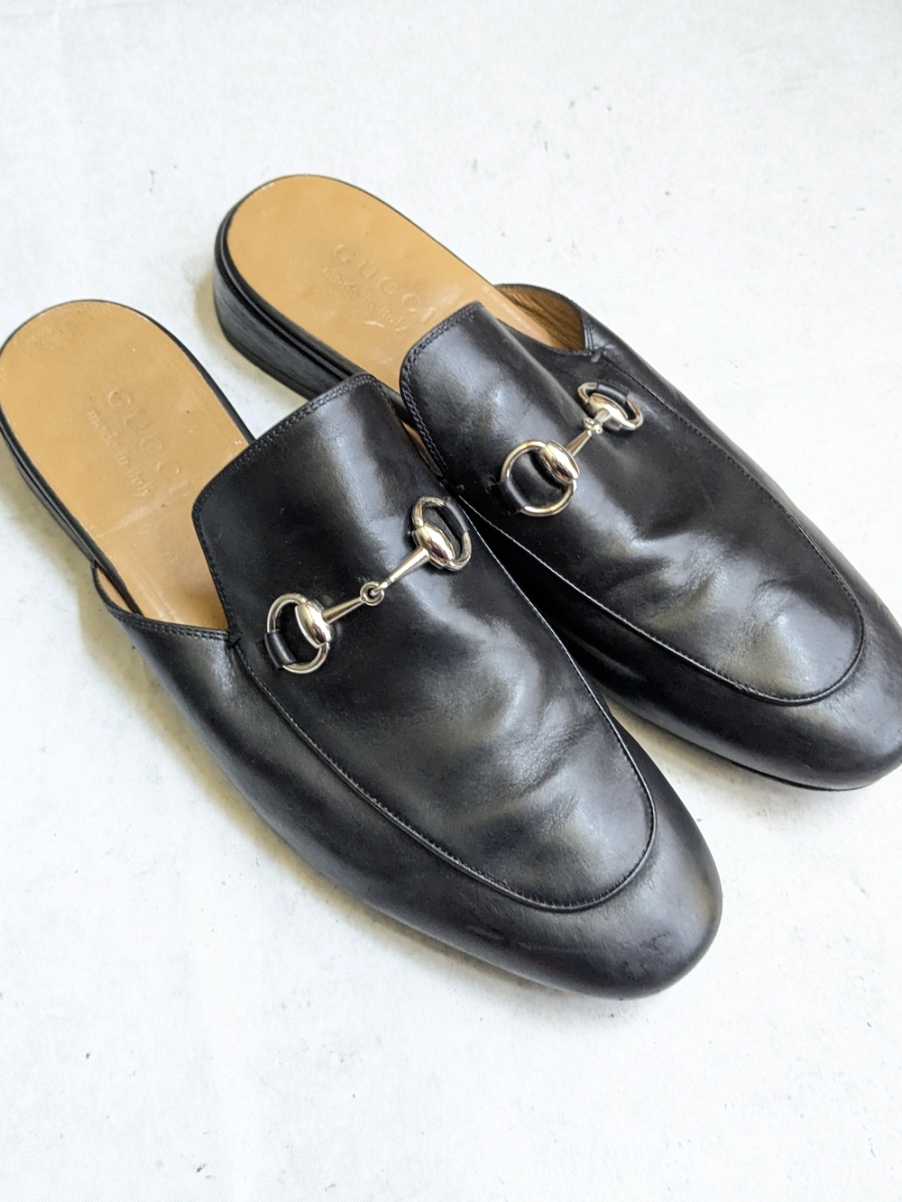 Gucci Men’s Black Leather Horsebit Loafer Mules Men US 8.5 Slip Ons